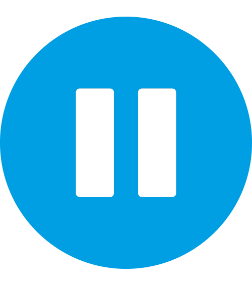 Ein weißes Pausensymbol mit zwei vertikalen Balken in der Mitte eines blauen Kreises auf hellgrauem Hintergrund.